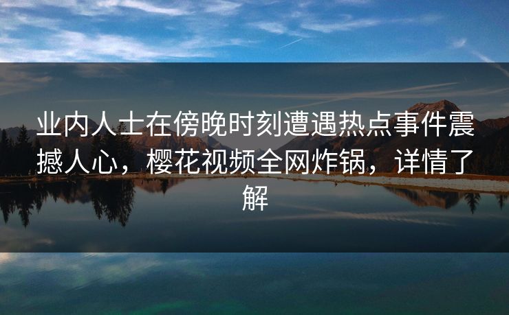 业内人士在傍晚时刻遭遇热点事件震撼人心，樱花视频全网炸锅，详情了解