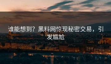 谁能想到？黑料网惊现秘密交易，引发尴尬