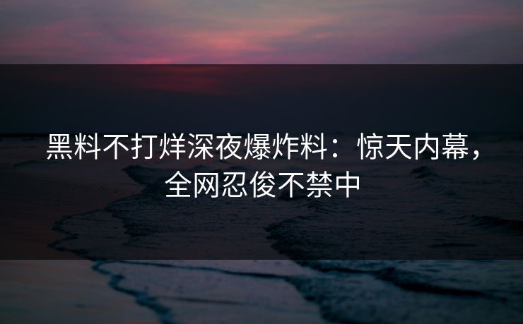 黑料不打烊深夜爆炸料：惊天内幕，全网忍俊不禁中