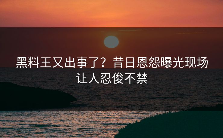 黑料王又出事了？昔日恩怨曝光现场让人忍俊不禁