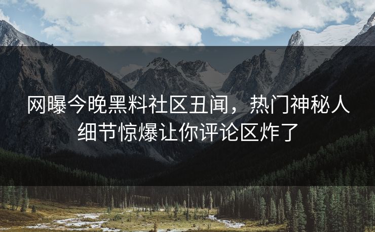 网曝今晚黑料社区丑闻，热门神秘人细节惊爆让你评论区炸了
