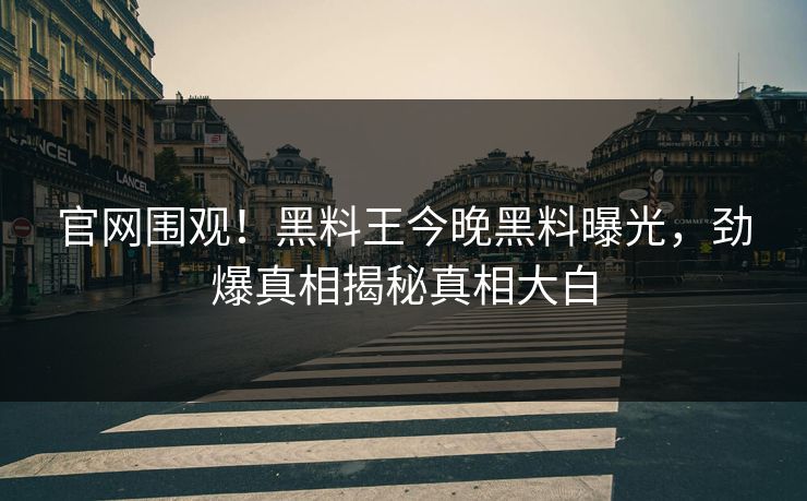 官网围观！黑料王今晚黑料曝光，劲爆真相揭秘真相大白